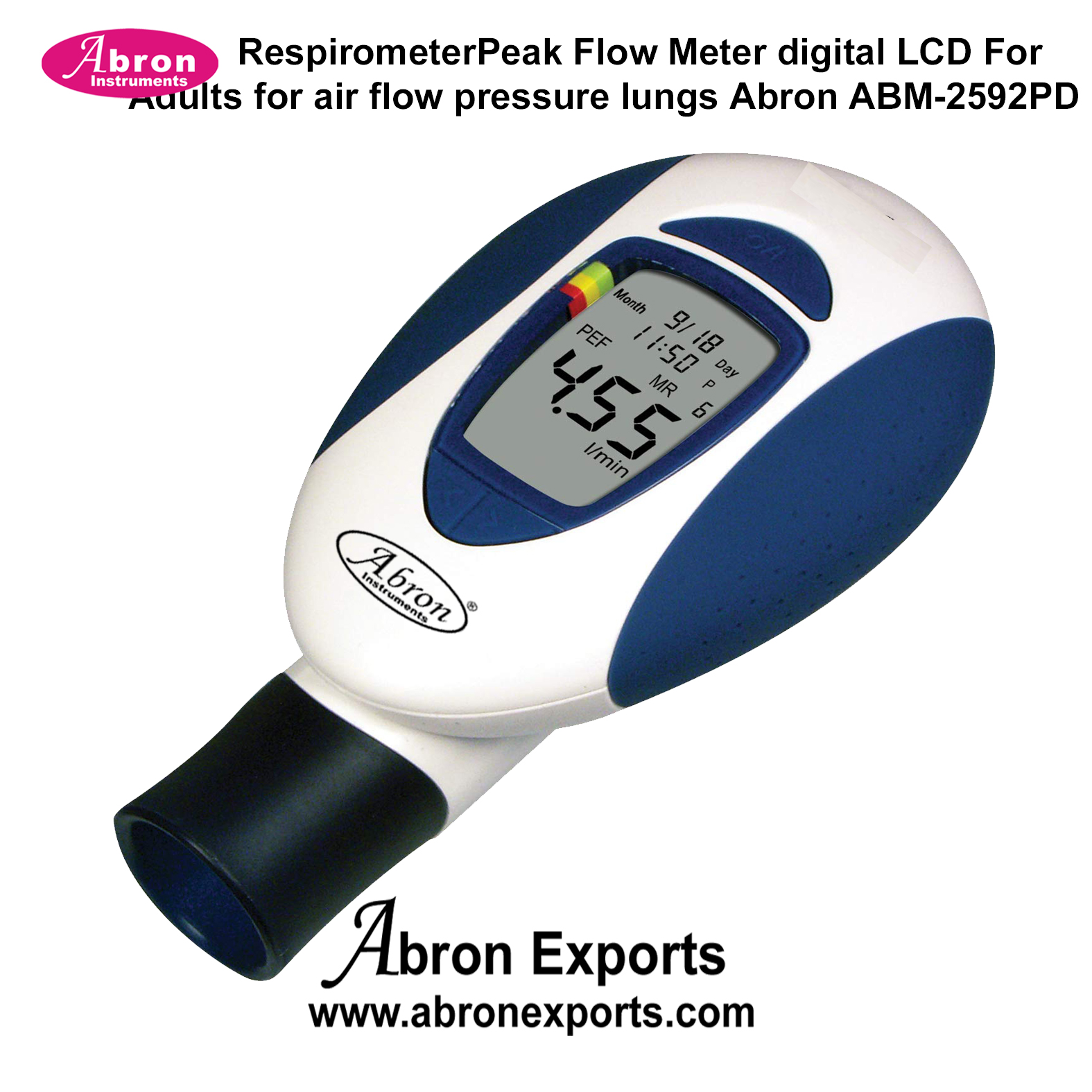 Respirometer Peak Flow Meter Digital LCD for Adults For Air Flow Pressure Lungs Abron ABM-2592PD 